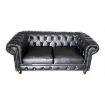 Sofá Chesterfield De Couro Natural 2 Lugares Preto Cor:Preto;180CM do tecido:Couro