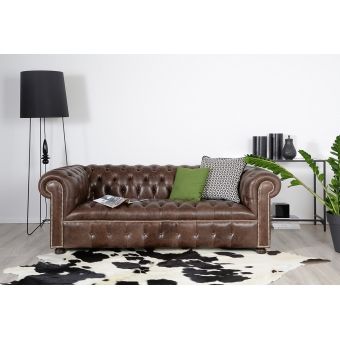 Sofá Chesterfield de  Couro 220cm Decoração Sala Marrom Escuro