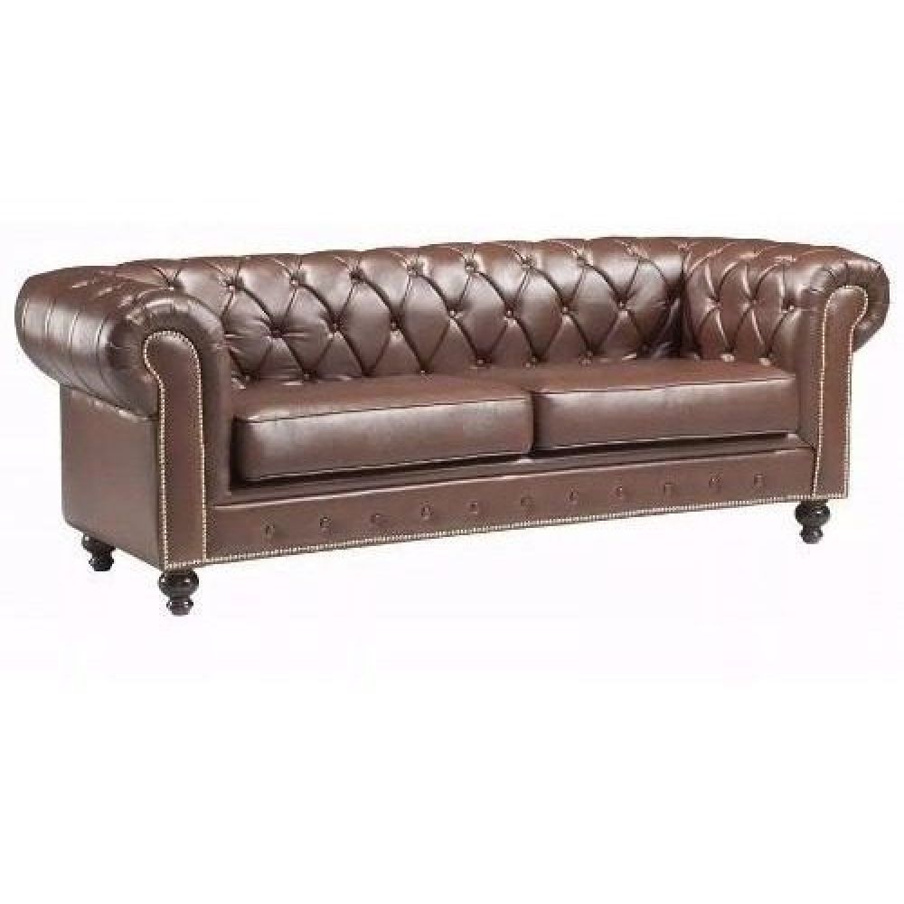 Sofá Chesterfield Decoração Marrom  couro 210cm