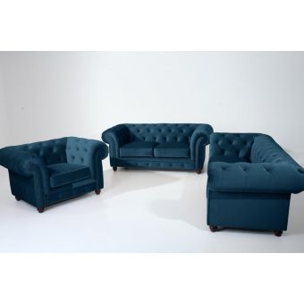 Sofá Chesterfield 03 e 2 Lugares azul  + Poltrona