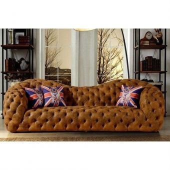 Sofá Chesterfield De Couro Natural 2 Lugares Marrom Cor:Marrom;Desenho do tecido:Couro