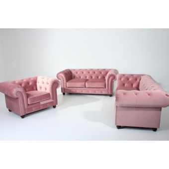 Sofá Chesterfield 03 e 2 Lugares rosa  + Poltrona