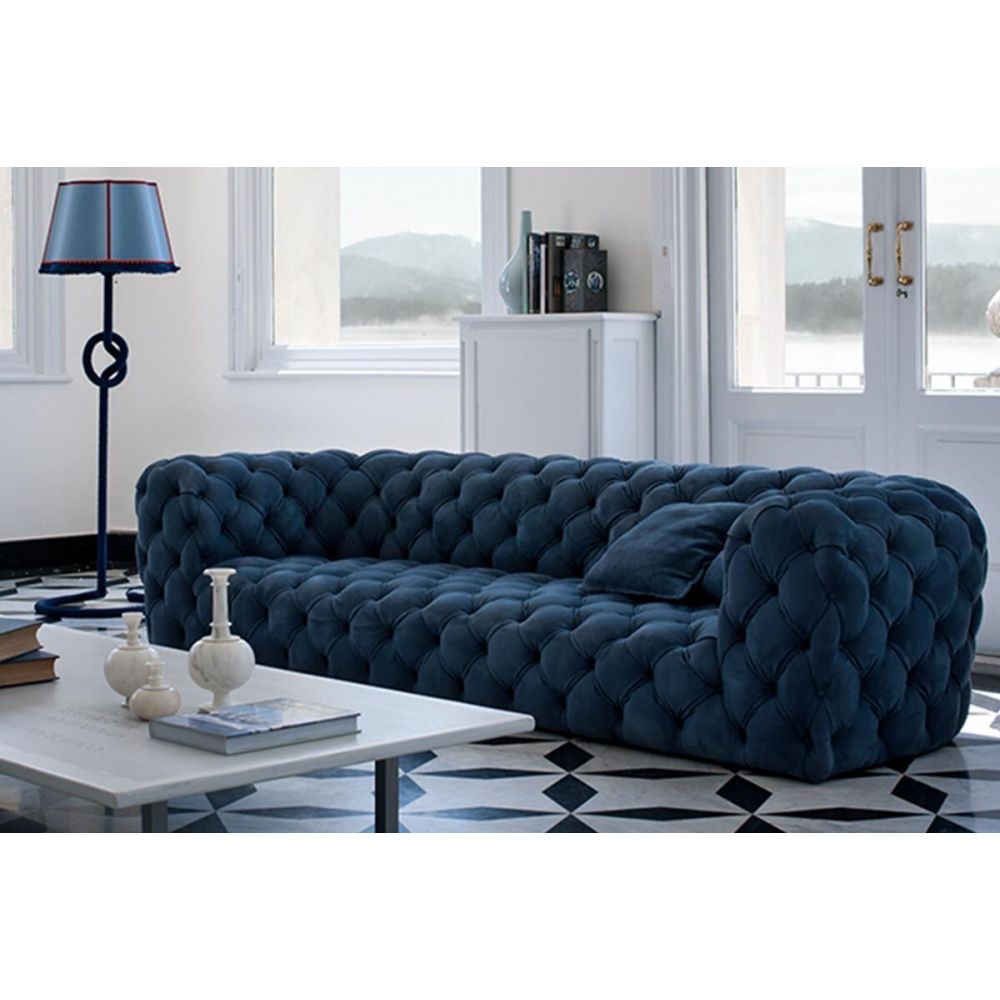Sofá Chesterfield 3 Lugares Azul 2,5 cm