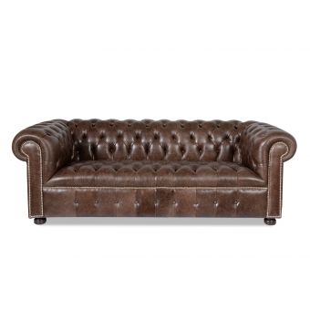 Sofá Chesterfield de  Couro 220cm Decoração Sala Marrom Escuro