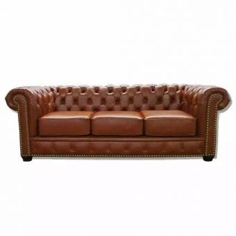 Sofá Chesterfield Couro 220 cm Decoração Marrom
