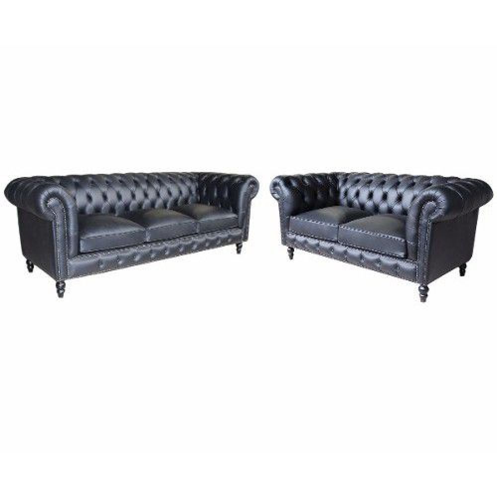 Conjunto Sofá 3 E 2 Lugares Sofá Chesterfield Couro