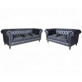 Conjunto Sofá 3 E 2 Lugares Sofá Chesterfield Couro