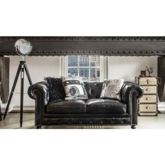 Sofá Preto Chesterfield Preto Couro Legitimo