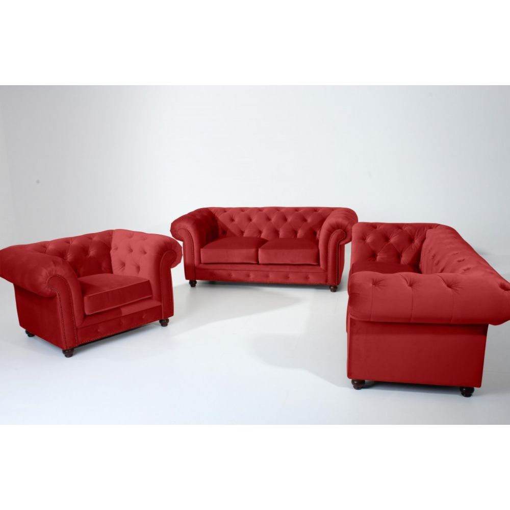 Sofá Chesterfield 03 e 2 Lugares vermelho  + Poltrona