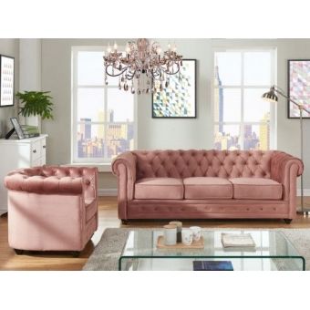 Sofá Chesterfield Rosa 210cm poltrona 110 cm