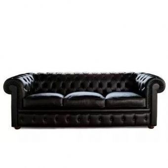 Sofá Chesterfield Couro Natural Fábrica Preto
