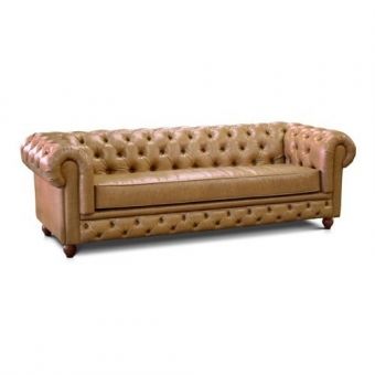 Sofá Chesterfield Couro Natural Marrom Sala Decoração  220cm